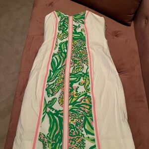 Elegant White and Green Patterned Dress